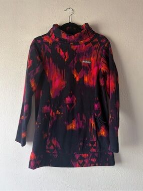 Columbia Fleece Black Pullover with Pink & Orange Abstract Print small